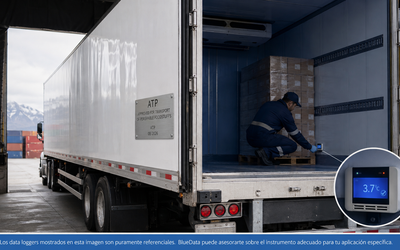 Camión frigorífico chileno con certificación ATP y data logger referencial de temperatura documentando condiciones reales de transporte para exportación internacional