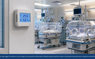 Sala de neonatología de hospital chileno con data logger referencial de temperatura y humedad monitoreando condiciones ambientales de forma redundante e independiente