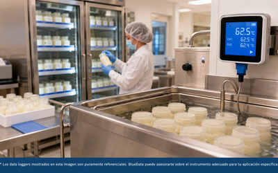 Banco de leche materna hospitalario chileno con pasteurizador Holder y data logger referencial de temperatura monitoreando proceso de congelación y pasteurización